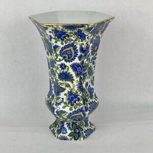Paisley Gold Leaf Vase Floral Formalities Baum Brothers Blue White Flower Gift